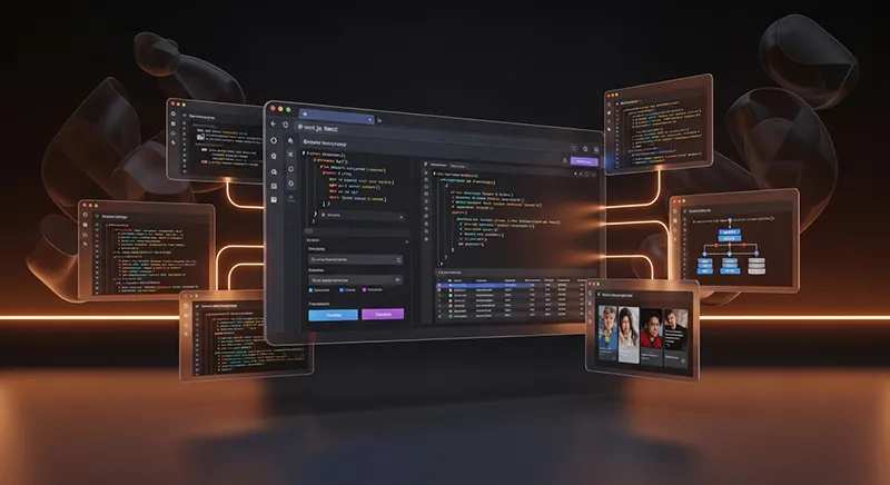 Abstracte tech illustratie voor website ontwikkeling